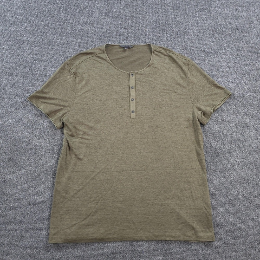 John Varvatos Shirt Mens 2XL Green 100% Linen Henley Lightweight Casual Designer